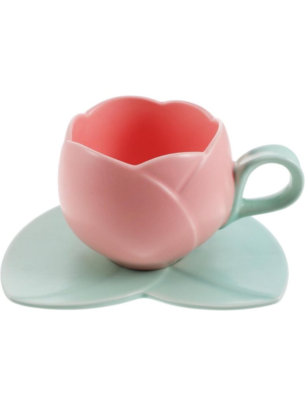 Chic Pink Tulip Coffee Mug & Saucer Set, 10oz Ceramic Cup for Tea & Milk